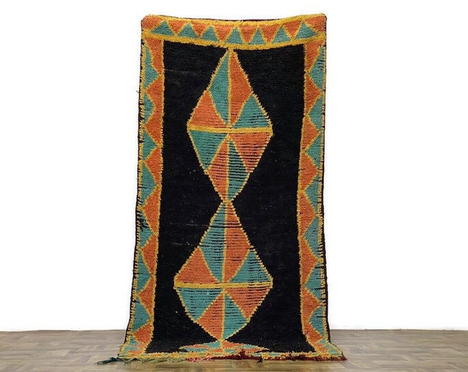 Ethnic Wool Rug Handmade Berber Boho Carpet ,3'6 x8.5' f, Handwoven Beni Ourain Wool Rug Tribal Berber Carpet