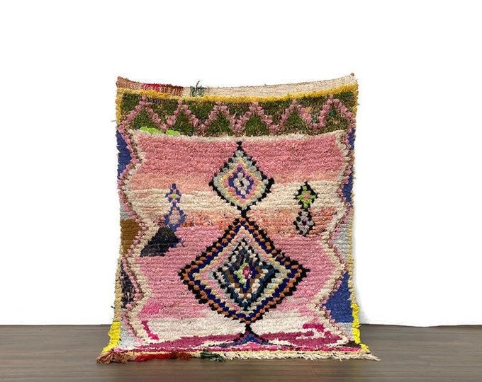 Handmade Vintage Moroccan Rug–3'x4 ft-Boucherouite Azilal Berber Carpet – Colorful Wool Area Rug – Boho Home Decor–One of a Kind Tribal Rug