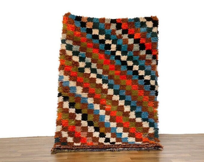 3x5 ft,Moroccan Check Runner Rug,Living Room Rug,Colorful Bedroom Rug,Handmade Hallway
