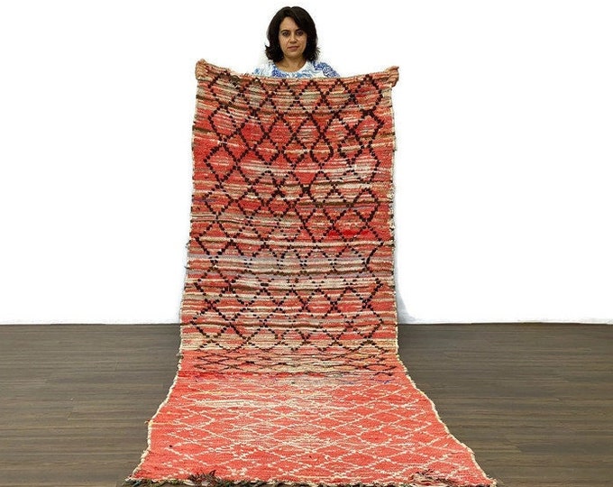 3x10 Feet Diamond Pattern Rug Checkered Carpet Moroccan Rug Handmade Wool Rug Vintage Area Rug Solid Runner