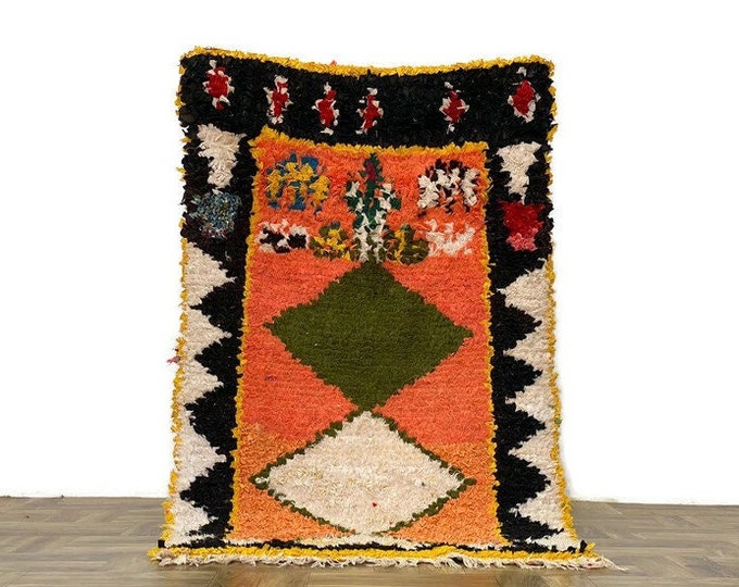 Orange Rug,Office Room Tribal Rug,Berber Handmade Carpet , Nustic Floor Cherouite Runner ,Entryway Kilim Area Runner