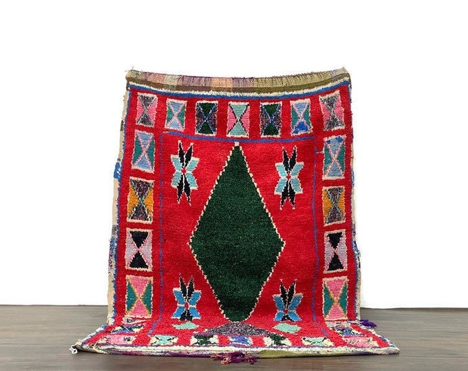 Beni Ourain Handmade Wool Rug,Cozy Geometric Floor Carpet, Boho Home Decor,3'6x6' ft,Shag Red Rug