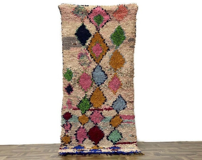 Moroccan Vintage Area Rug,2'7x7 ft,Hand Knotted Berber Wool Carpet ,Tribal Boho Decor,Colorful Check Runner