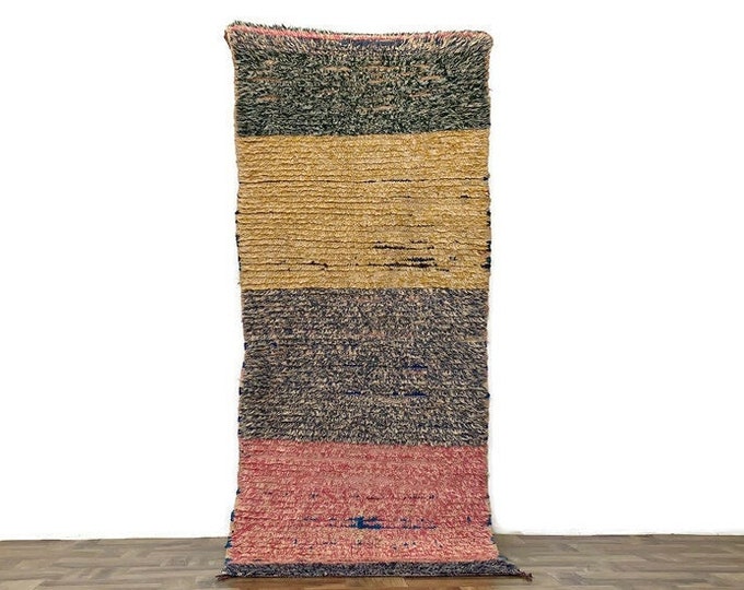 Moroccan Vintage Area Rug,Hand Knotted Berber Wool Carpet,3'x7'ft ,Tribal Boho Decor