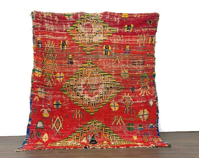 Moroccan Red Carpet Boho Rug Beni Ouarin Area  contemporary Carpet( 100x70 inch) Handmade  Runner Berber Area