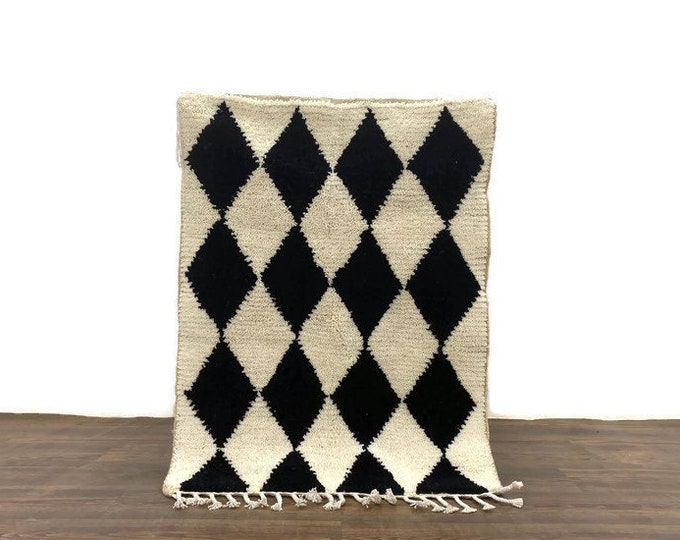 Stunning Rug Teppiche Carpet Diamond Pattern Handmade Rug Moroccan Hallway Black & White