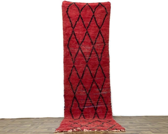 2x11 Feet /Long Red Runner,Living Room Rug,Diamond Pattern Rug Berber Carpet Handmade DoorMat