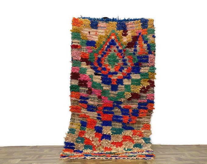 Authentic Vintage Moroccan Carpet,Handmade Berber Rug,3'x6'ft,Bohemian Home Stylet, Check Runner