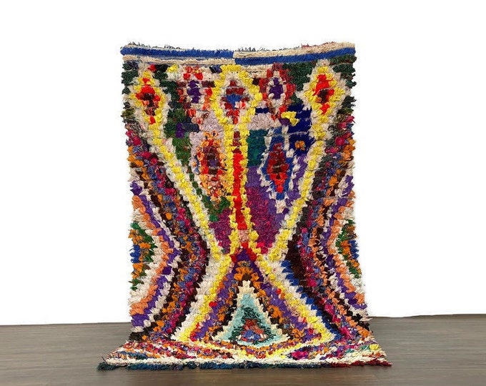 Shaggy Colorful Rug Handmade Berber Boho Carpet,3'x6' ft, Handwoven Boucherouite Rug Tribal Berber Carpet