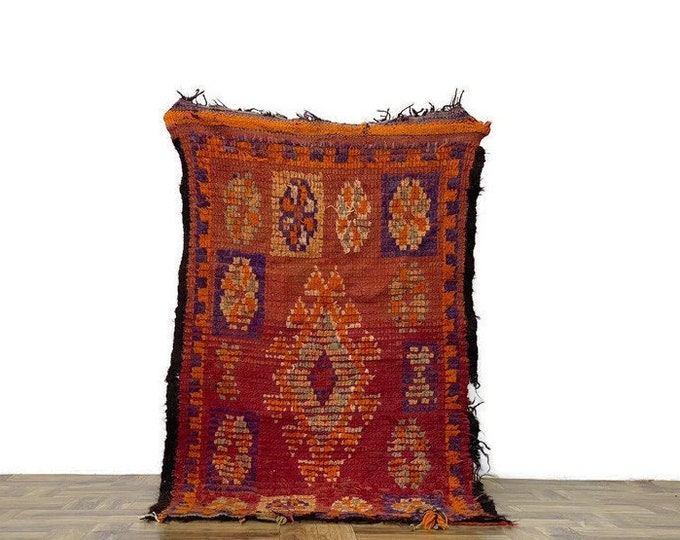 Authentic Rug "BENI OURAIN" Vintage Carpet 4'6'FTx2'7'FTTeppiche Runner Colorful 100% Wool