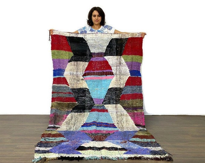 Handmade Living Room Rug Vintage Carpet Handmade Runner Boucherouite Rug Colorful Area