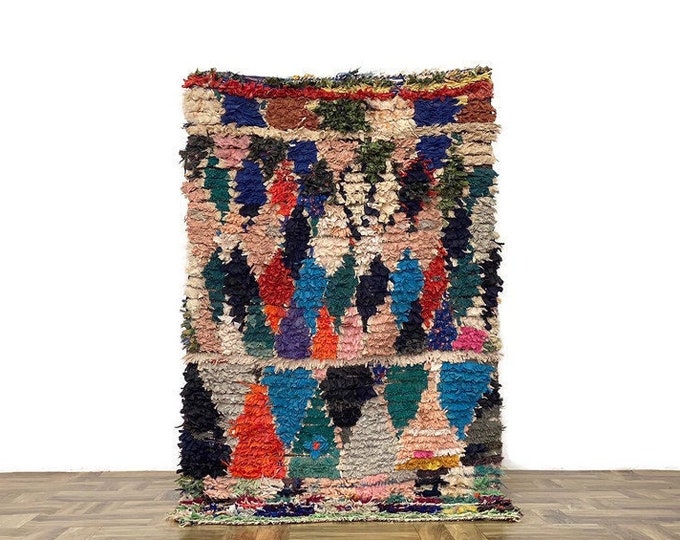 Moroccan Vintage Area Rug,Hand Knotted Berber Wool Carpet ,Tribal Boho Decor,Colorful Checkered Rug