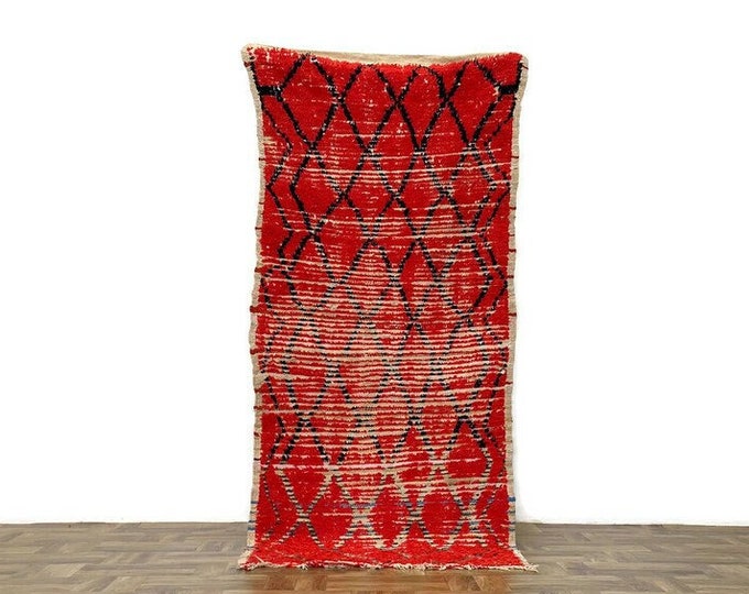 70s Historical Beni Mrirt Red Kilim Rug,Solid Red Rug,Living Room Rug,Nursery Custom Tribal Rug
