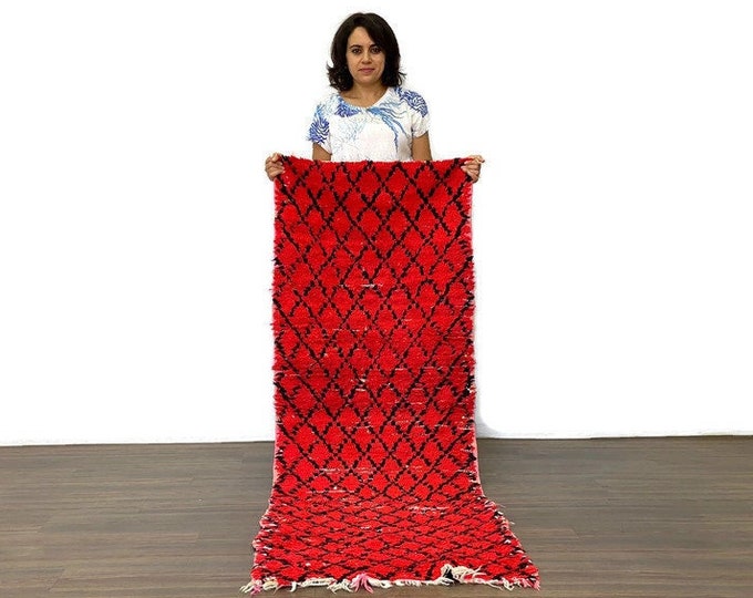 Red Runner Diamond Pattern Rug Checkered Carper Bohemian Area Rug Matdoor Wool Rug
