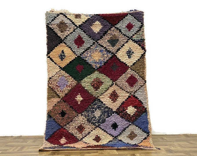 70s Entryway Soft Electic Long Carpet,Patchwork Rug, Checkered Area Runner, Handmade Colorful Rug