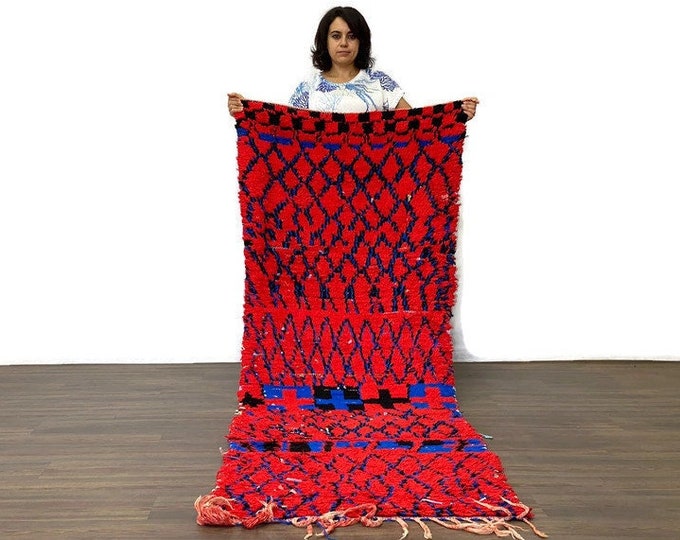 Red Moroccan Rug ,Nursery Area Area Rug ,Living Room Rug ,Diamond Pattern Runner, Door Mat Rug