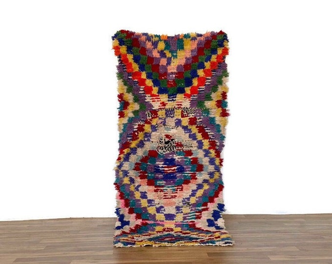 Shaggy Checkered Runner Vintage Rug  Moroccan Runner  Stair Runner,Fluffy Berber Rug,Indoor Rug,Kitchen Rug, 2'x5.5' Feet