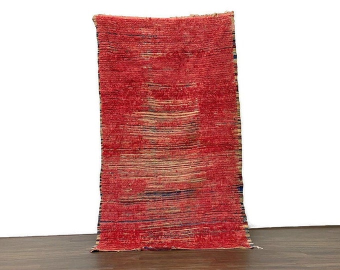 3'4x6'5 ft, Vintage Wool Rug,Handmade Berber Carpet,Beni Ourain Azilal Style,Bohemian Living Room Decor,Red Rug