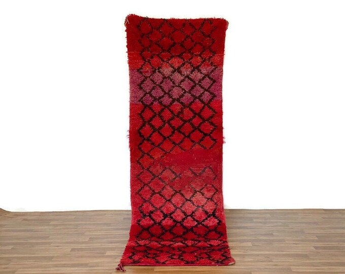Red Runner Vintage Rug Moroccan Carpet Berber Hallway Teppich Area Handmade Wool