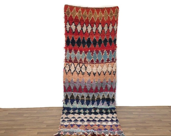 10'x3'Feet Long Runner Handmade Vintage Rug Berber  Hallway Boucherouite  Gorgeous Runner Multicolor