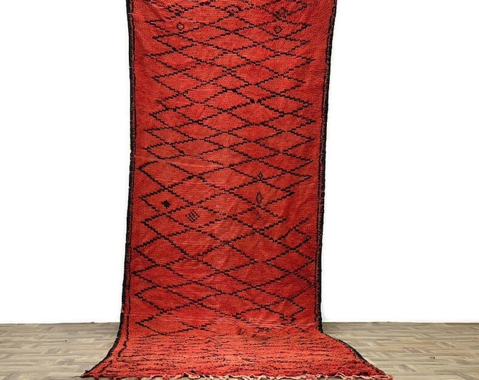 4x14 ft,Long Diamond Pattern Rug,Moroccan Kilim Rug, All Wool Cotton Rug, Beni Ouarain Entryway