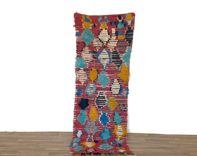 Handmade Vintage Moroccan Rug,Authentic Berber Wool Carpet,Boho Tribal Area Rug,Beni Ourain Azilal Home Decor, 2'x7'5 ft