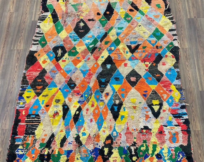 6x8 ft Authentic RunnerRug,Diamond Pattern Area ,Entryway Kilim Shag Rug, Colorful Bedroom Rug