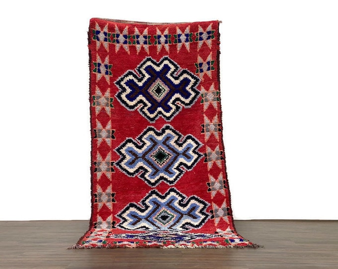 Handwoven Berber Wool Rug,Authentic Tribal Carpet,Beni Ourain Decor,Boho Wool Area Rug,Red Rug,4'X8'7 ft