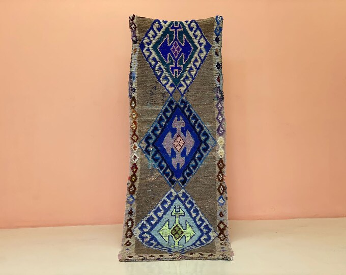Vintage Moroccan Runner Rug Soft Berber Area  Handmade Washable Machine Rug Shaggy Colorful Entryway 2.6'x7.5' ft