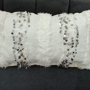 Teppich Cushion Berber Pillows Handmade Cotton  Cushion Handmade Handira Cover Pillows White  Size 60x35cm