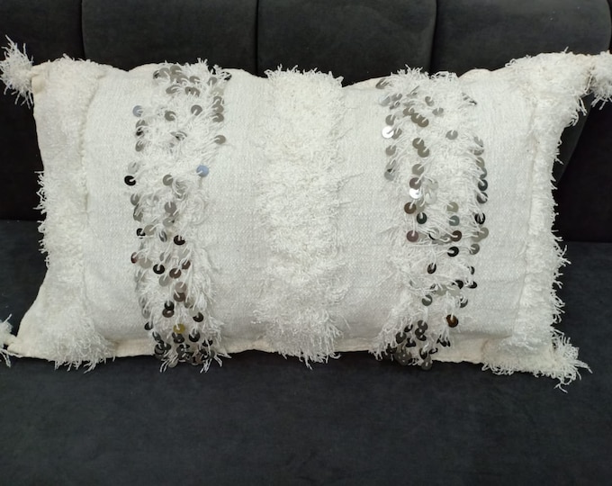 Teppich Cushion Berber Pillows Handmade Cotton  Cushion Handmade Handira Cover Pillows White  Size 60x35cm
