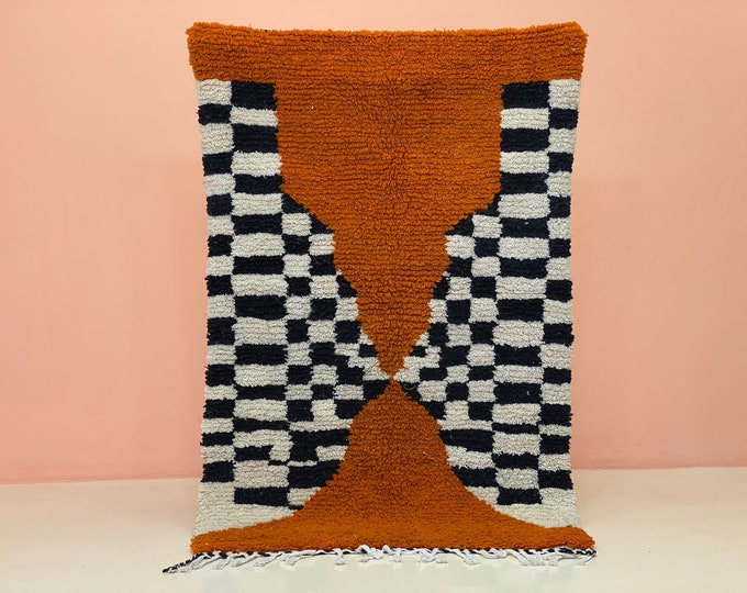 Gorgeous Checked  Rug Artisanal Teppidh Morokko Rug Custom Farmhouse Rug Wool Runner