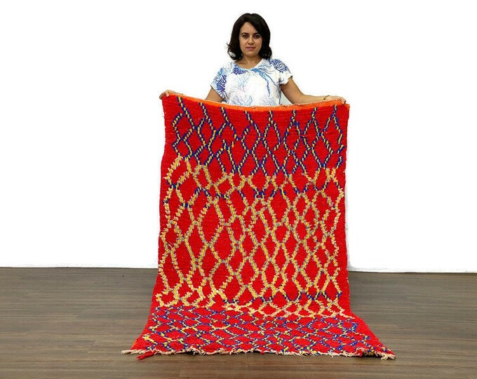Moroccan Runner Rug,Living Room Rug,Soft Red Carpet,Handknoted Berber Rug,Tribal Cotton Rug