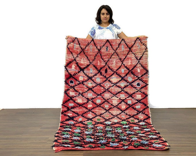 Handmade Check Rug,Exclusive Shaggy Azilal Rug, Entryway Shaggy Kilim Runner,Tribal Soft Area Runner