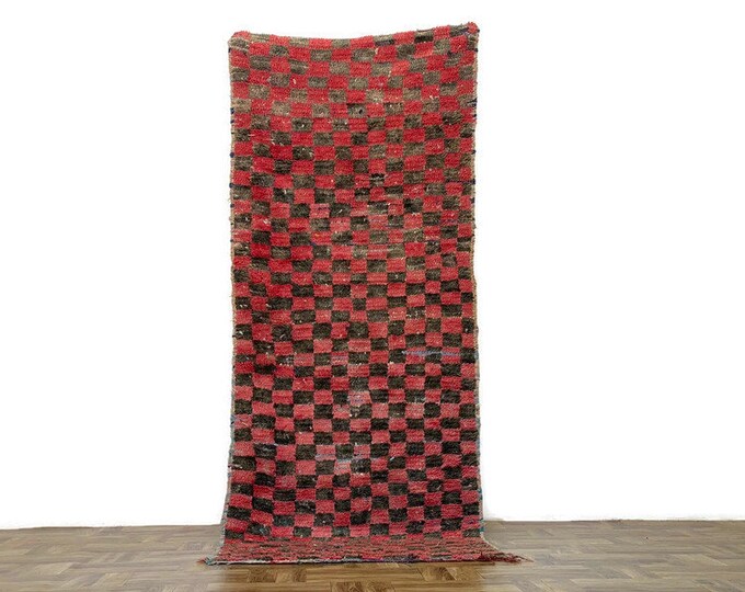 Checkered Rug Handmade Runner  7'8'FTx2'9' FT Geometric Hallway Berber Carpet  Colorful