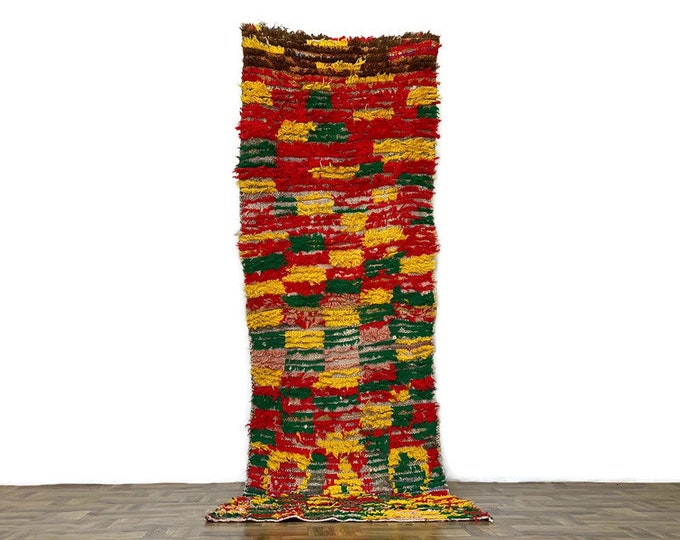 9'x2.7'Feet Checkered Rug Mat Door Runner Handmade Boho Area Colorful Carpet Living Room Rug