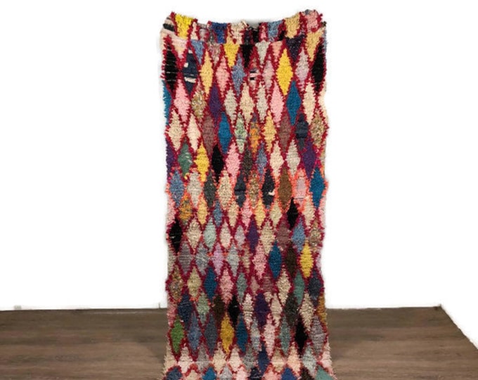 Boucherouite Rug Handwoven Azilal Carpe Teppich  Runner  Moroccan Carpet ''Area Hallway Tapis   266X94 cm