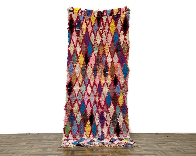 Long Boucherouite Bujaad Rug,HouseWarming Rug , Nustic Floor Cherouite Runner ,Entryway Kilim Area Runner