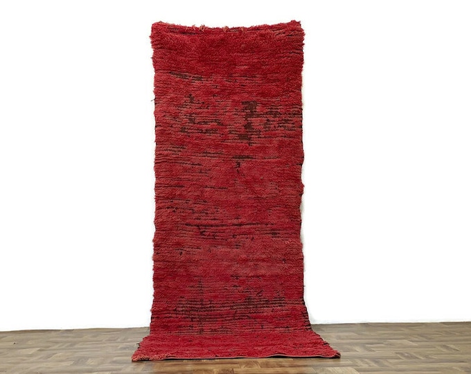 3'x10' ft Handwoven Berber Wool Rug,Authentic Tribal Carpet,Beni Ourain Decor,Boho Wool Area Rug,Red Rug