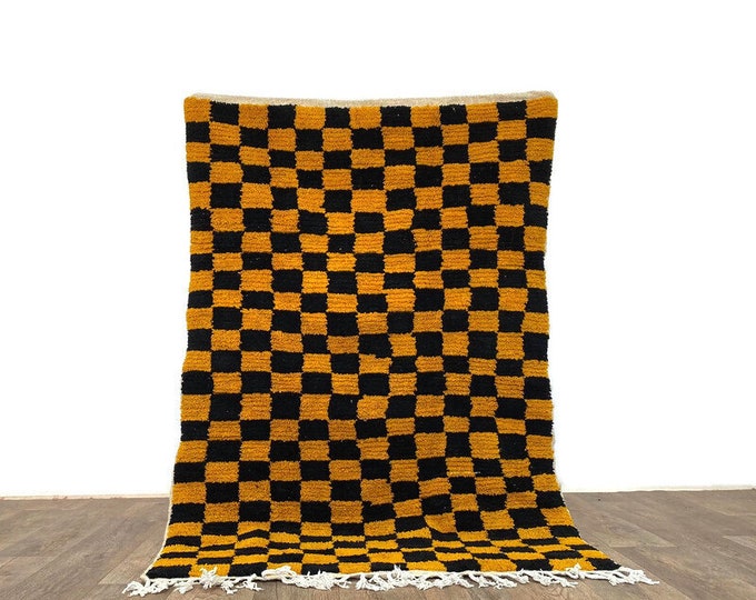 Beni Ourain Rug Check Rug Stunning Hallway  Teppich Area " Wool " Shaggy  Carpet Checkerboard Runner  Black And Yellow