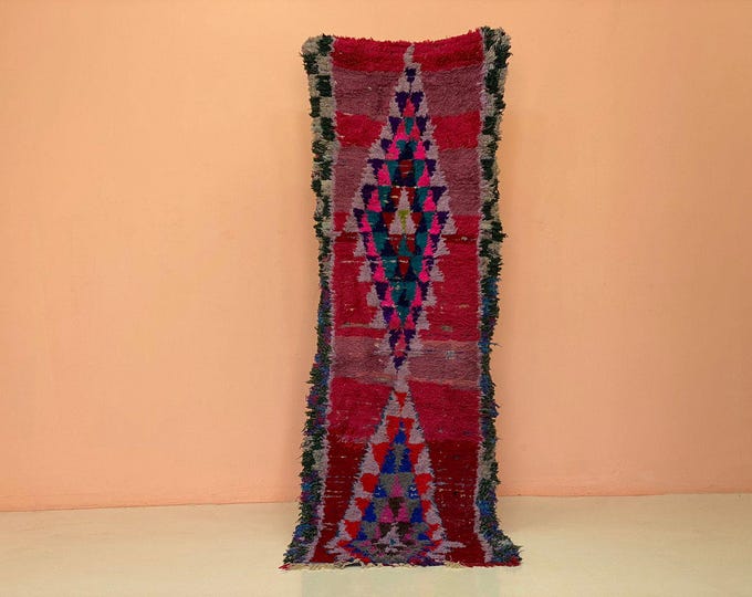 2x7 ft,Gorgeous Vintage Rug Shaggy Moroccan Runner Rug Stylich Bedroom Rug,Washable Machine Rug ,Red Checkered  Rug,Red Rug