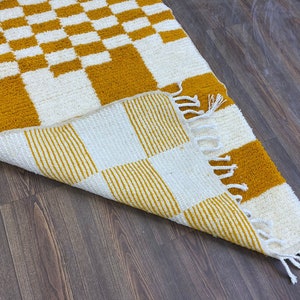 Boho Check Rug Beni Ourain Handwoven Yellow Hallway Teppich Area Wool Shaggy Carpet Checkerboard image 7