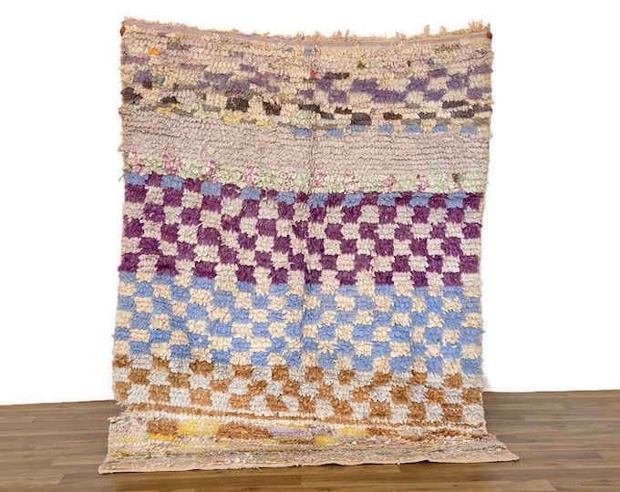 Handmade Vintage Moroccan Rug,Authentic Berber Wool Carpet,Boho Tribal Area Rug,Beni Ourain ,Chckered Runner,4x5 ft