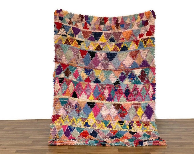 Checkered  Rug Vintage Carpet Moroccan Berber Runner  Teppich Area Handmade Boucherouite  6'x4' Feet