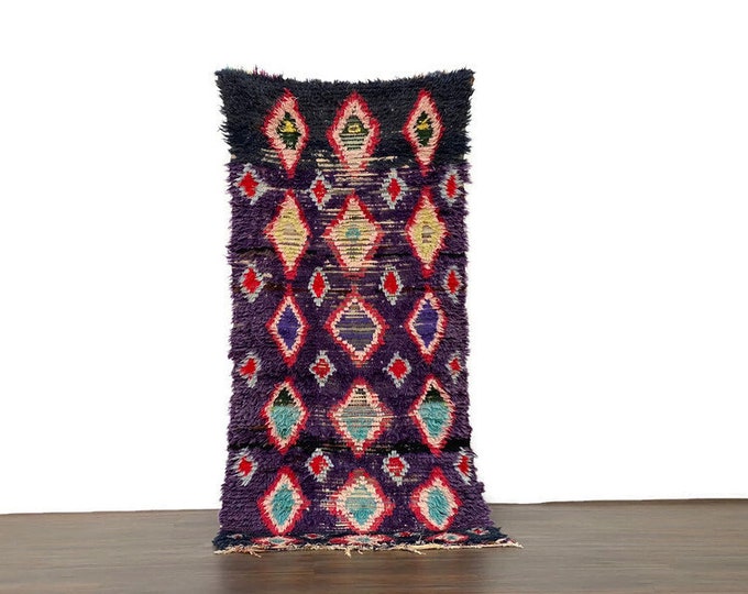 Mid Century Moroccan Rug ,Vintage Berber  Carpet Bohemian Decor 2'7x6' ft,Purple Rug