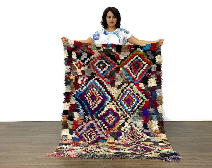 Cherouite Outdoor Rug,Moroccan Runner RugColorful Berber Area Rug,Electic Luxurious Fluffu Rug,3x6 ft
