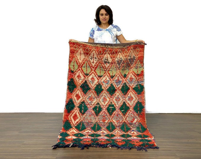 3x6 ft,Diamond Pattern Runner Rug,Moroccan Rug,Vintage Boucherouite Area Rug,Living Room Rug