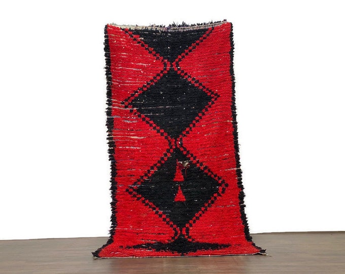 Vintage Moroccan Rug,Handmade Berber Carpet,Beni Ourain Azilal Style,Bohemian Living Room Decor,Red Rug