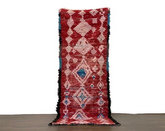 Moroccan Rug Vintage carpet Berber Runner Handmade Shaggy Hallway Geometric Design (98x33 inch)