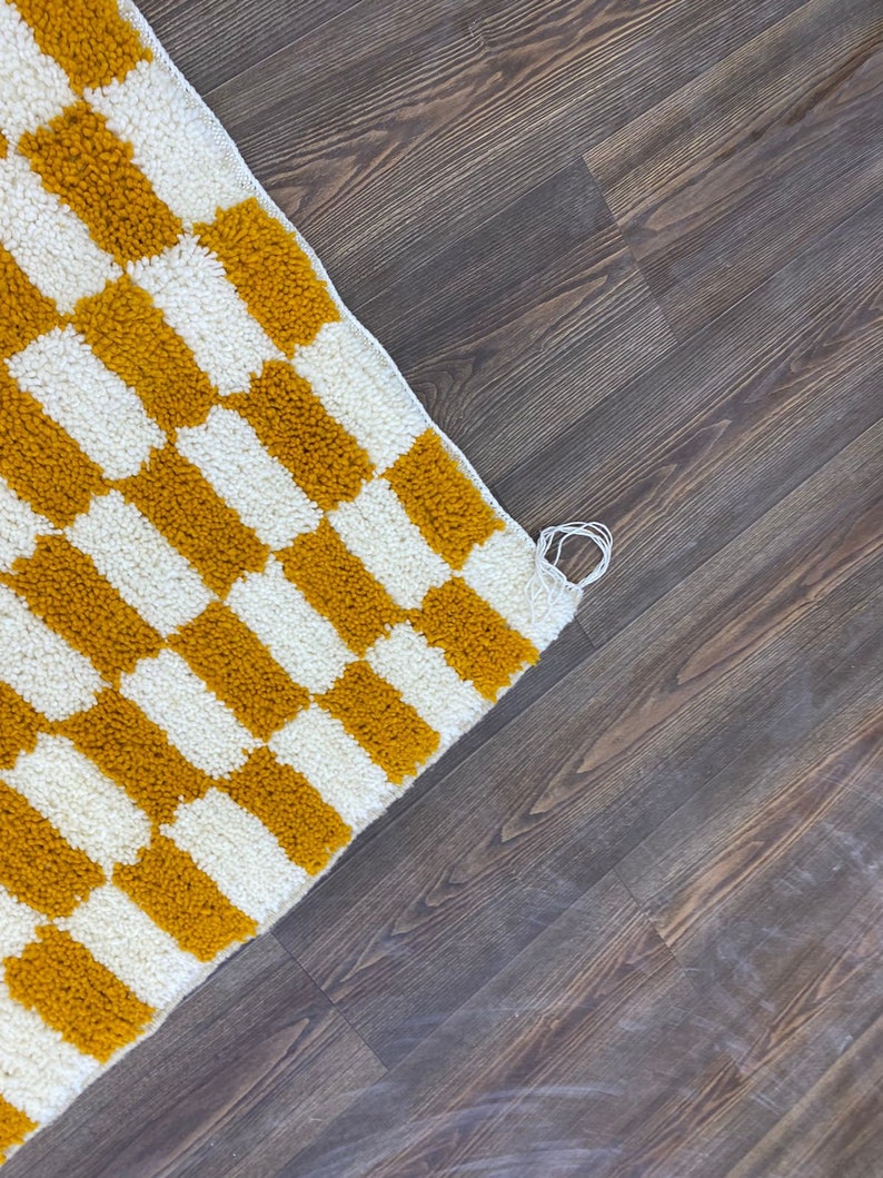 Boho Check Rug Beni Ourain Handwoven Yellow Hallway Teppich Area Wool Shaggy Carpet Checkerboard image 10